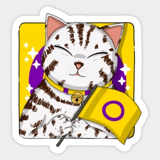 American Shorthair Cat Holding Intersex Pride Flag Sticker